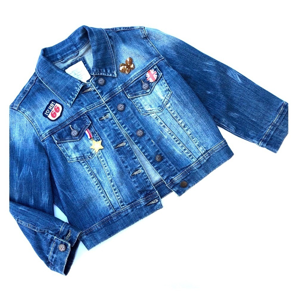 Patchwork Oversized Crop Denim Patch Pin Button - image 1